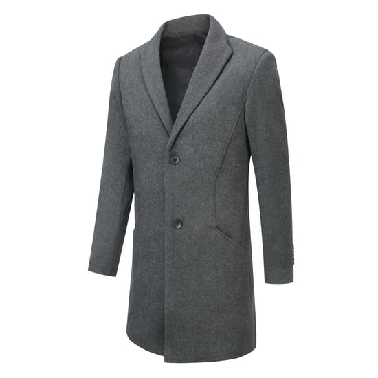 Men's Long Slim Fit Winter Warm Business Wool Coat Grey