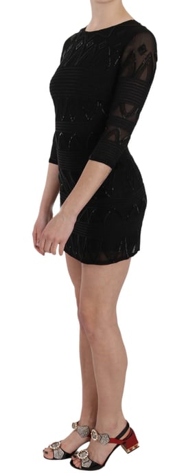 John Richmond - Mini-robe droite à paillettes en soie noire pour femme - Image 2