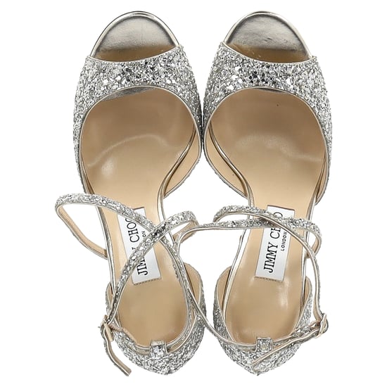 Jimmy Choo Emsy 85 Sandals in Champagne Glittered Leather