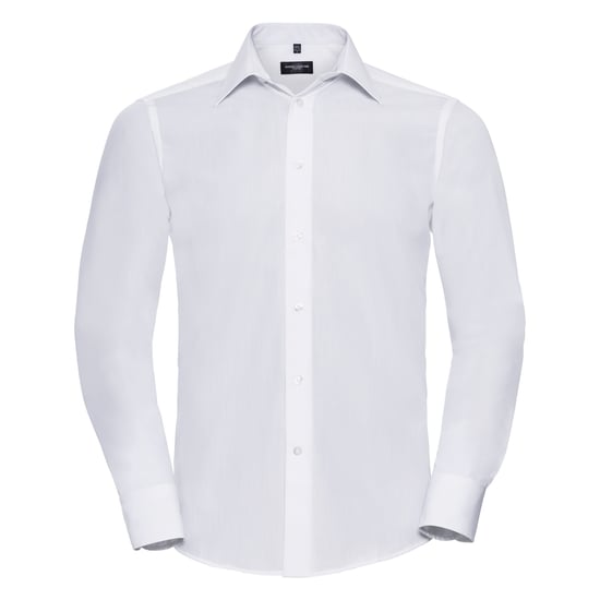 Russell Collection Mens Long Sleeve Poly-Cotton Easy Care Tailored Poplin Shirt (White)