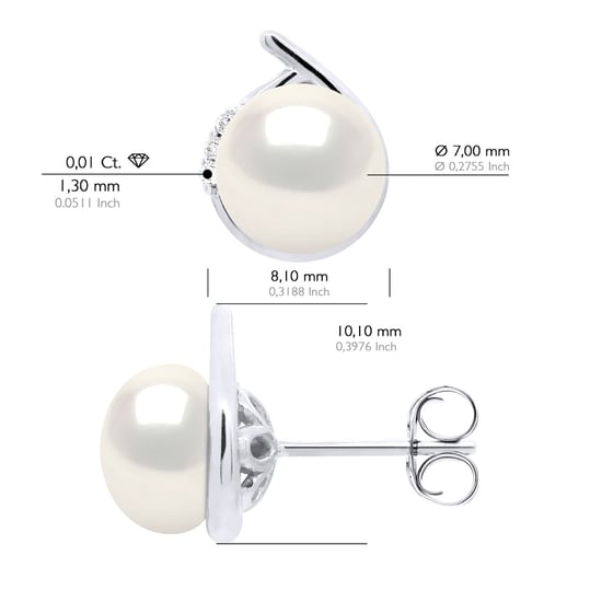Ohrringe Umgebung Diamanten 0,03 ct Weißgold – echte Süßwasser-Zuchtperlen Knopf 7–8 mm - Image 2