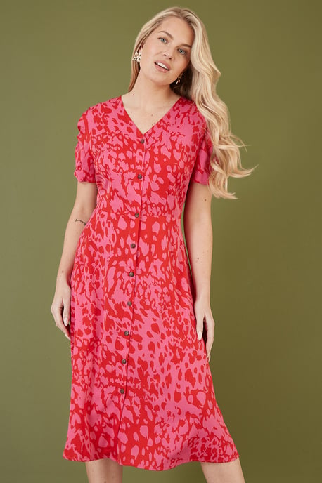 Pink Animal Print Shirt Dress