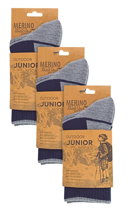3 Paar Multipack Kinder Merinowoll Wandersocken | Leichte Anti-Blasen Socken für Jungen & Mädchen - Marineblau - Image 2