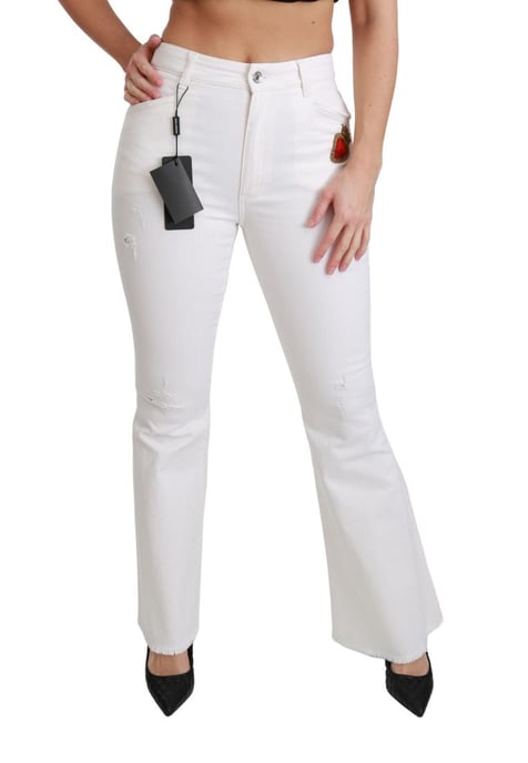 Dolce & Gabbana Damen Weiße Herz Flared Stretch Baumwollhose - Image 2