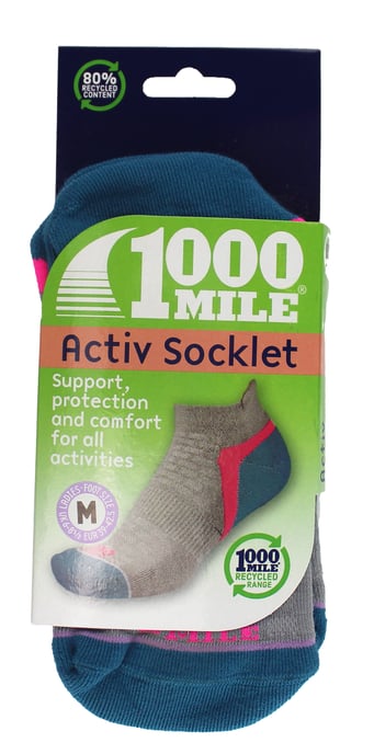 1000 Mile - Damen Aktive Knöchelhohe Repreve Nahtlos Sport-Socken - Silber / Türkis - Image 2