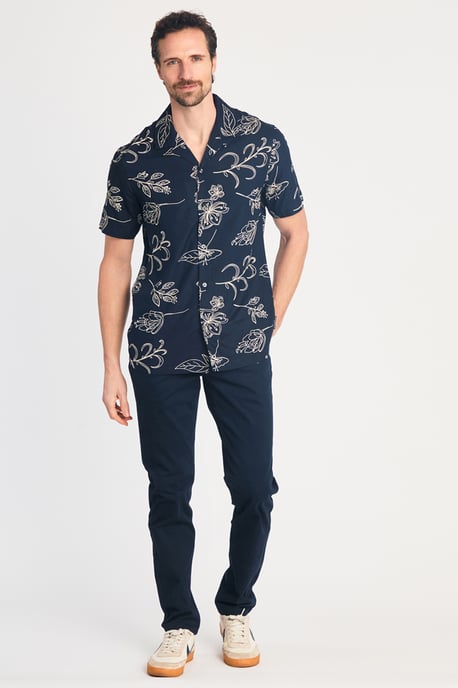 Navy Floral Print Short Sleeve Shirt