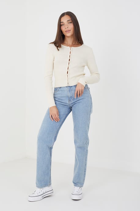 Cream 'Lelo' Ribbed Knitted Cardigan