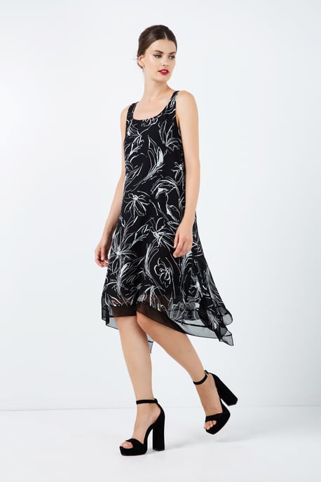 Sleeveless Layer Dress with Net Detail