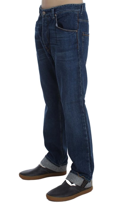 Acht Men's Blue Wash Cotton Baggy Loose Fit Jeans