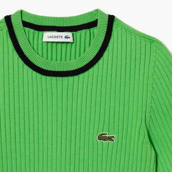 Women's Lacoste Seamless 3D Knit Ribbed Sweater in Green