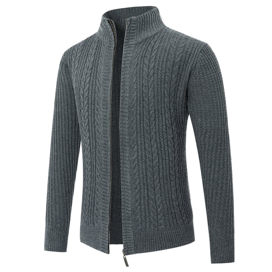 Herren Strickjacke mit Reißverschluss Cardigan Grobstrick mit Stehkragen Grau - Image 2