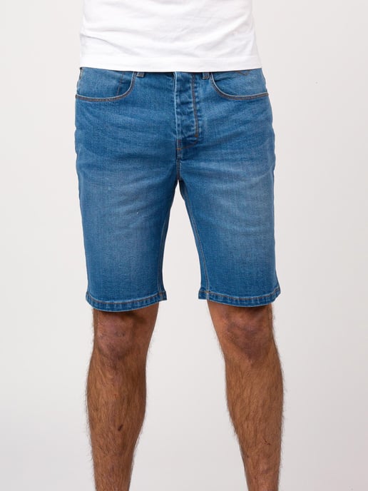 Luke 1977 Men's Short Edward Mid Blue Wash Denim Shorts in Blue