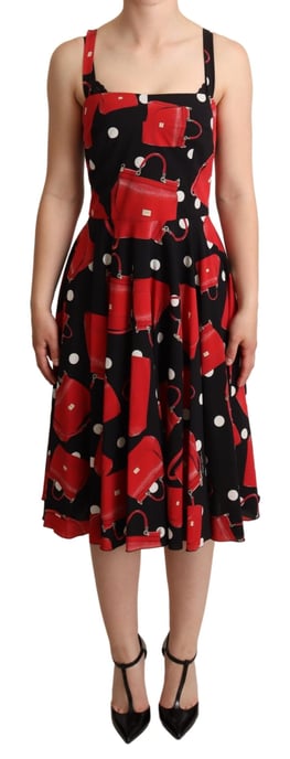 Dolce & Gabbana Women's Black Red Bag Print A-line Dress Mid Length (robe mi-longue imprimée sac) - Image 1