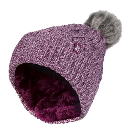 Ladies Ribbed Cuffed Pom Pom Bobble Beanie Mütze mit Fleece-Futter - Image 1