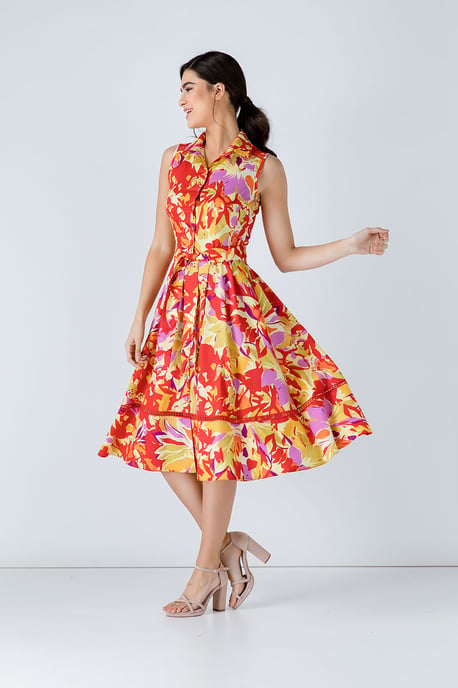 Kleid mit Knopfdetails und multicolor Druck - Image 4
