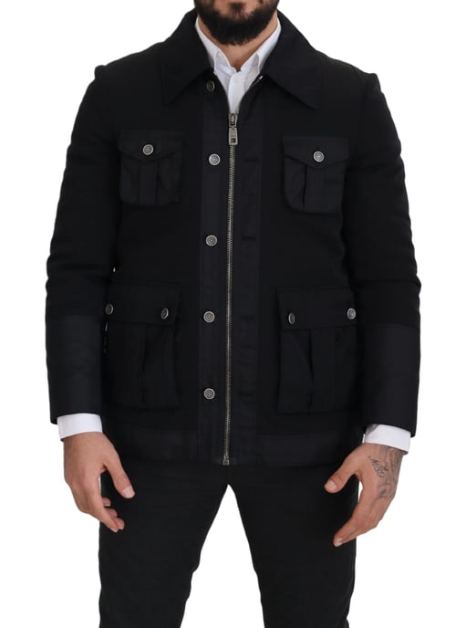 Dolce & Gabbana schwarze Wolljacke für Herren mit Kragen und durchgehendem Reißverschluss - Image 1