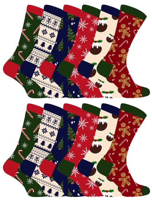 Herren Weihnachten Socken | Socke Snob | Neuheit bunte stilvolle lustige gemusterte Crew Xmas Socken - 12 Pack - Image 1