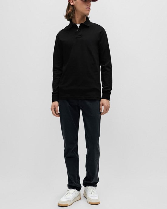 BOSS Orange Passerby Herren Langarm Stretch-Cotton Polo-Shirt mit Logo-Patch NOS - Image 3