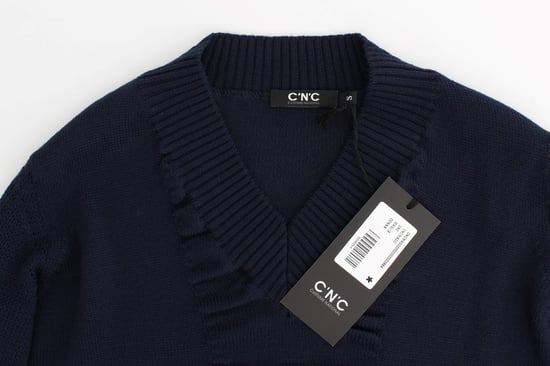 Costume National Pull en laine bleu foncé à col en V pour femme - Image 3
