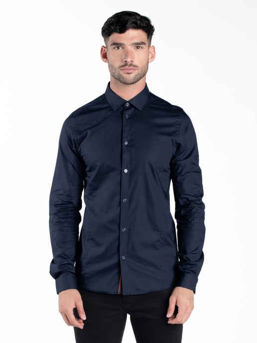 Luke 1977 Men's The Butchers Pencil Slim Fit Smart Shirt in Navy