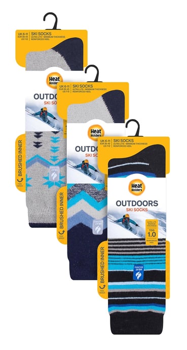 3 Paar sortierte Multipack Ultra Lite Herren Skisocken | Wärmehalter | Funky Retro Style Knee High Socks - Mix 1 - Image 2