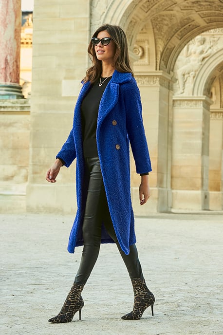 Cobalt Blue Super Cosy Longline Borg Coat