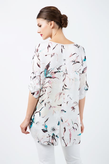 Print Satin Top with V Detail
