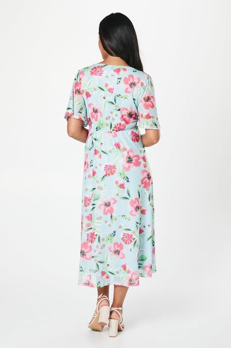 Petite Floral Mesh Twist Midi Dress