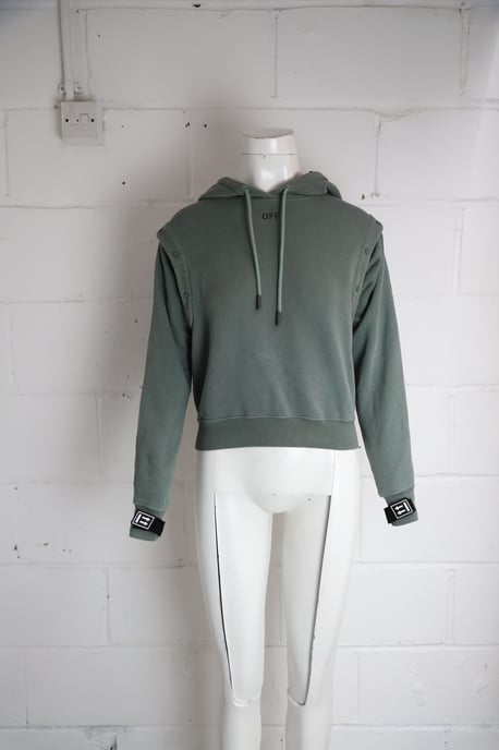 Off-White Hoodie mit abnehmbaren Ärmeln in khakifarbenem Baumwollpullover - Image 6