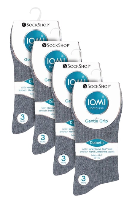 12 Paar Multipack Gentle Grip Top Diabetiker Socken | IOMI | Mid Calf Loose Top Non Elastic Cotton Socken mit Handlinked Seamless Toe - Schwarz / Navy / Grau - Image 2