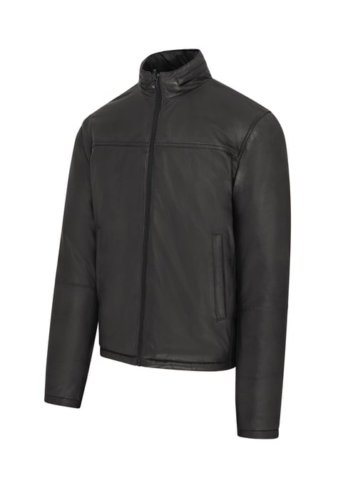 Mens Black Reversible Bomber Leather Jacket - Raufoss