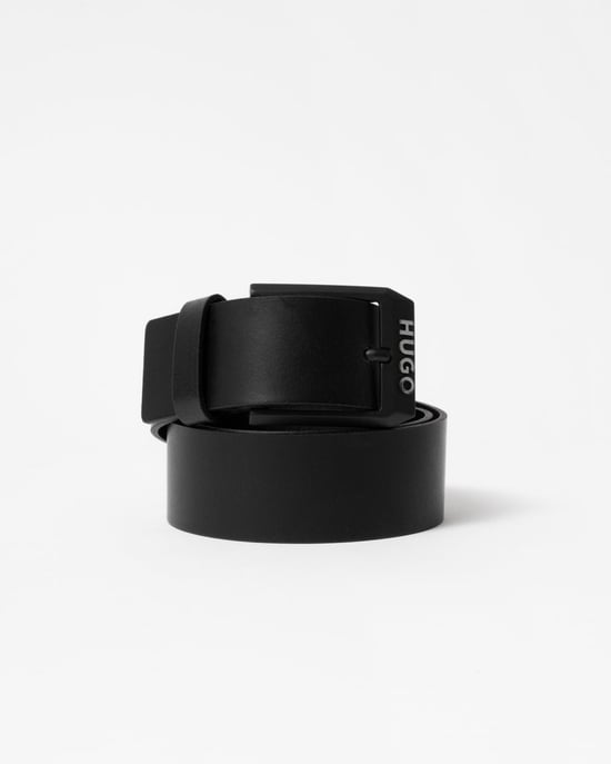 HUGO Gelio-B Mens Leather Belt with Matte-Black Logo Trim Buckle