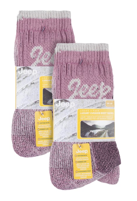 JEEP 6 Paar Multipack Damen Baumwolle atmungsaktive gepolsterte Wandersocken | Gepolsterte Anti-Blister-Crew-Trekkingsocken für Damen Rose / Creme - Image 2