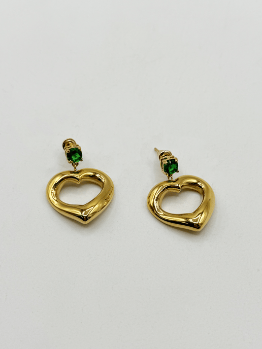 Heart Drop Earrings in Gold with Green Stone - Image 5