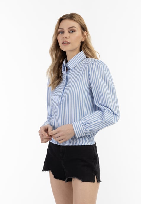 Dreimaster Langarmbluse Damen Weiss Hellblau - Image 2