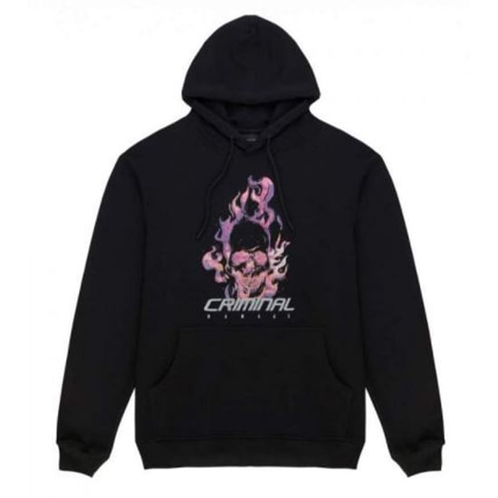 Criminal Damage Flamin Skull Mens Black Hoodie