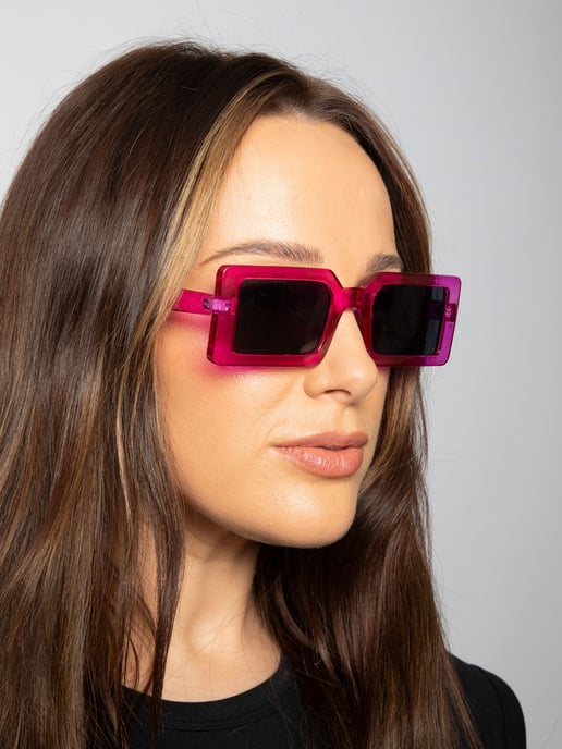 Square Frame Sunglasses in Hot Pink with Black Lens