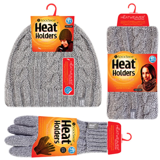 Heat Holders - Womens Thermal Winter Fleece Mütze, Halswärmer und Converter Handschuhe Set - Hellgrau - Image 2