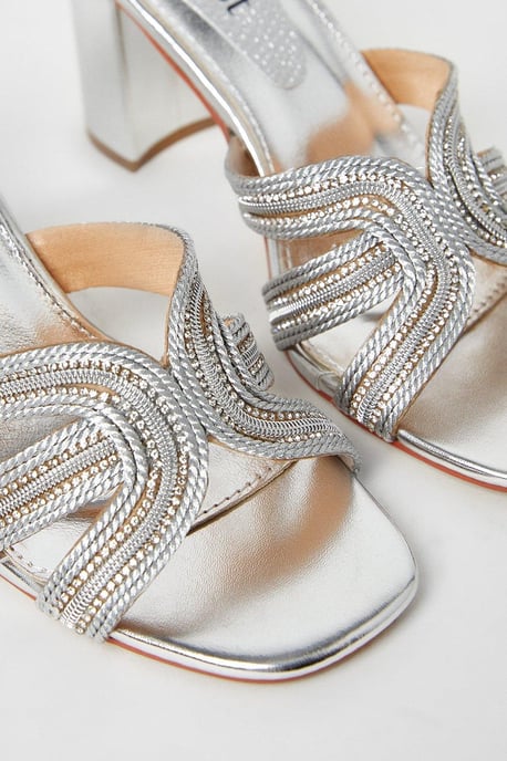Tibago Diamante Rope Detail Heeled Mule Sandals