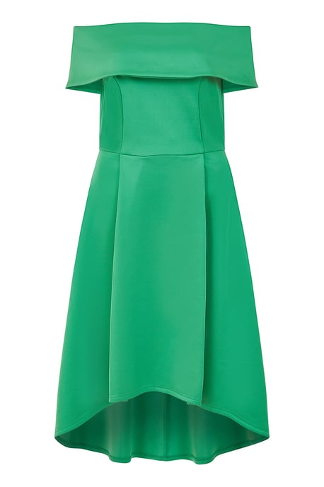 Mela Bright Green Bardot Dipped Hem Dress