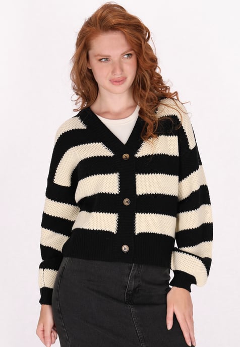 Dreimaster Cardigan Damen Schwarz Creme Streifen - Image 3