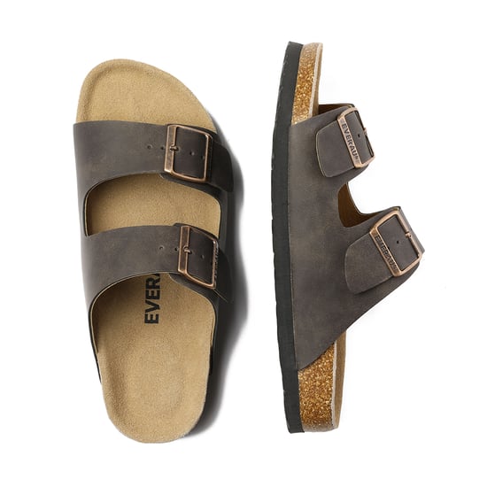 EVER AU Women Mallard Leather Twin Buckle Sandals - Brown Oiled Leather