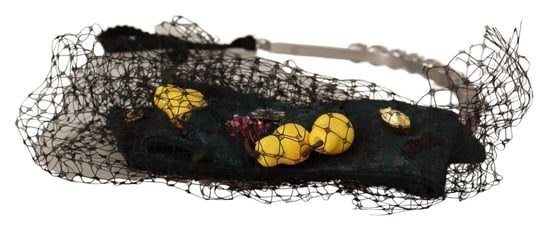 Dolce & Gabbana Women's Silver Tiara Crystals Fruits Black Mesh Diadem Headband
