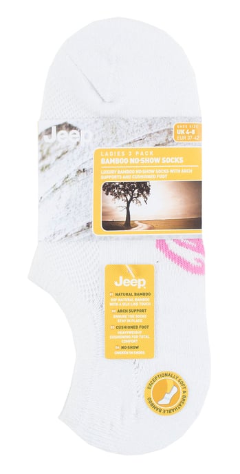 Damen Bamboo No Show Socken | Jeep | Atmungsaktiv Anti Blister gepolstert unsichtbare Socken mit Anti-Rutsch-Ferse Grip - Weiß - Image 2