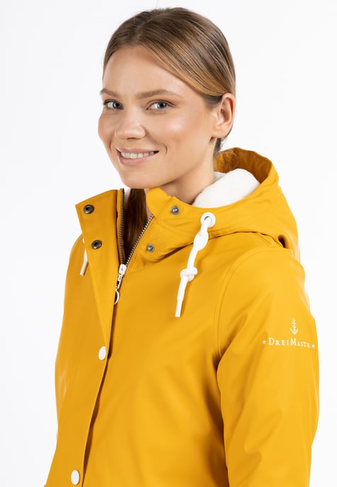 Dreimaster Regenjacke mit Webpelzfutter Damen Senf - Image 3