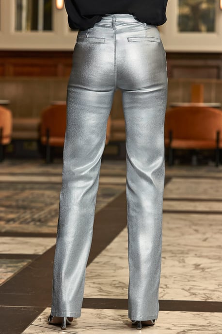 Silver Metallic Slim Wide Leg Jeans