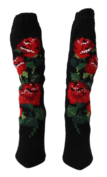 Dolce & Gabbana Schwarze Stretch-Socken Rote Rosen Stiefeletten Damenschuhe - Image 6