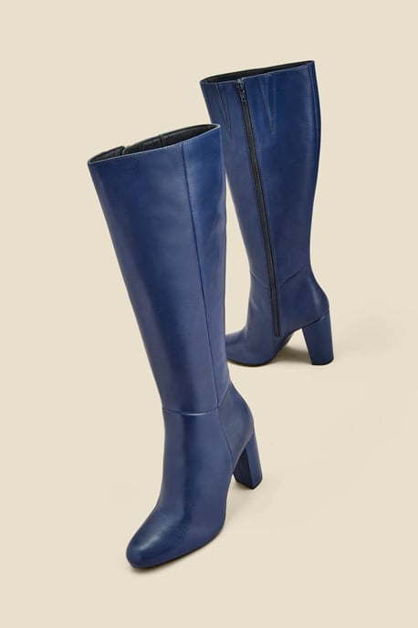 Blake Navy Blue Leather Knee High Boot