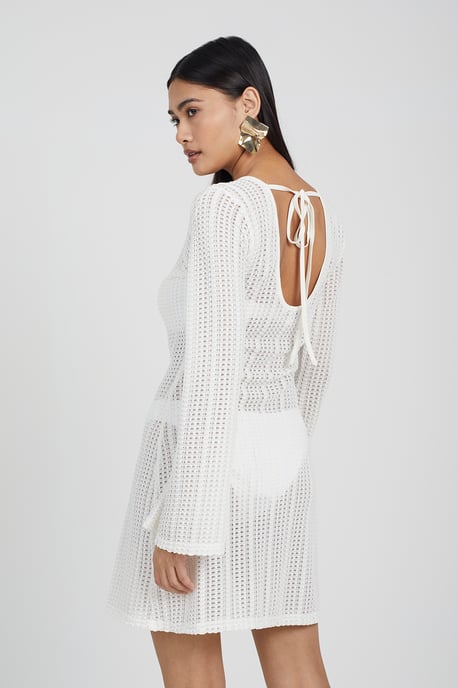 Off White 'Maddy' Long Sleeve Knitted Mesh Mini Dress