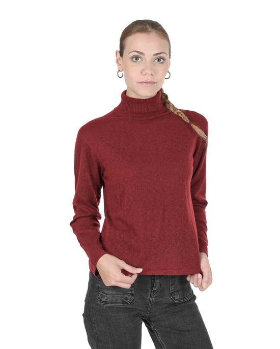 Crown Of Edinburgh Cashmere Womens Turtleneck Sweater Coe 0020 Dark Red